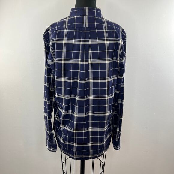 VINTAGE Ralph Lauren Mens Navy Blue White Plaid Button-Down Long Sleeve Shirt M - Picture 3 of 5
